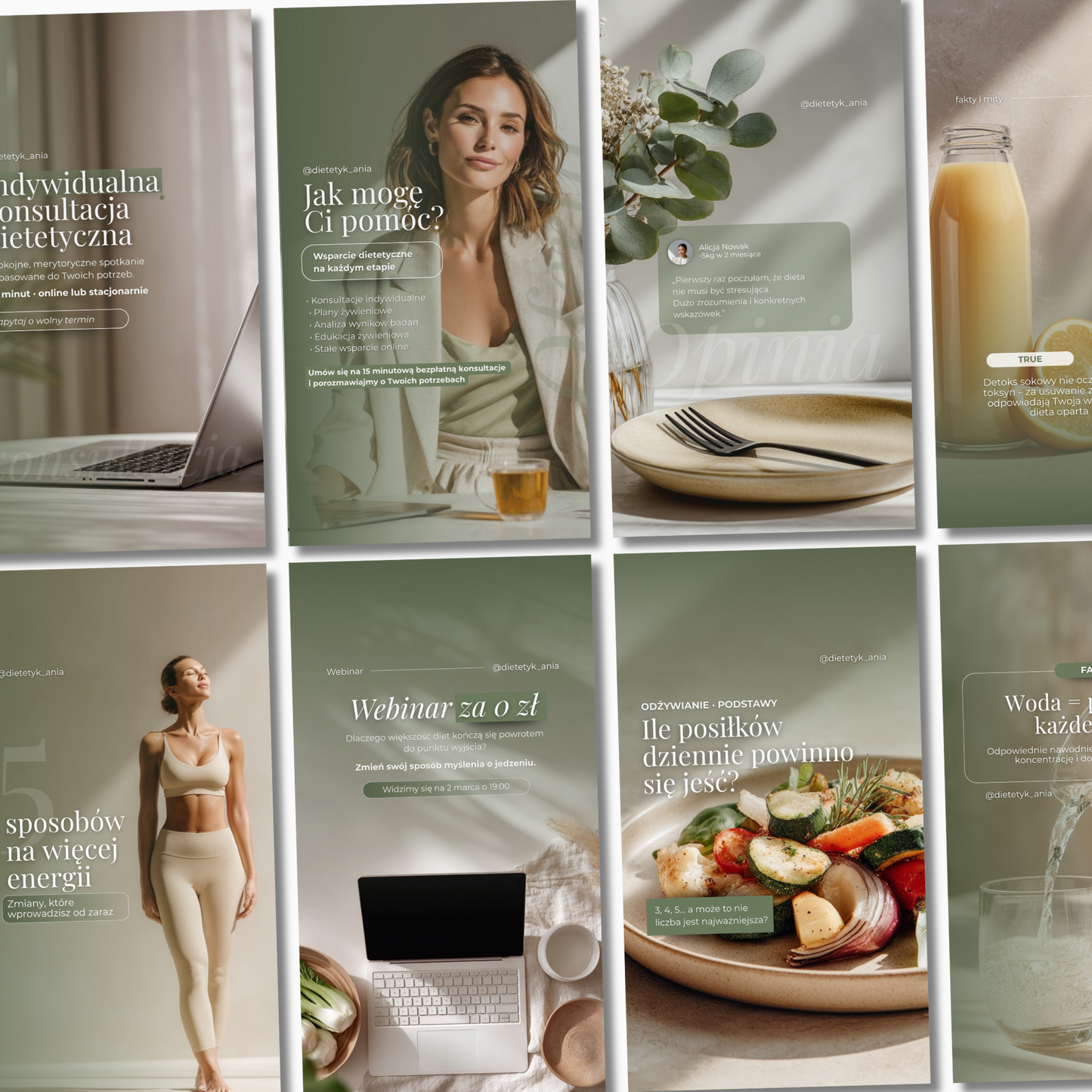 60 Szablonów na Social Media #107 | Posty & Stories | Dietetyka Soft Olive