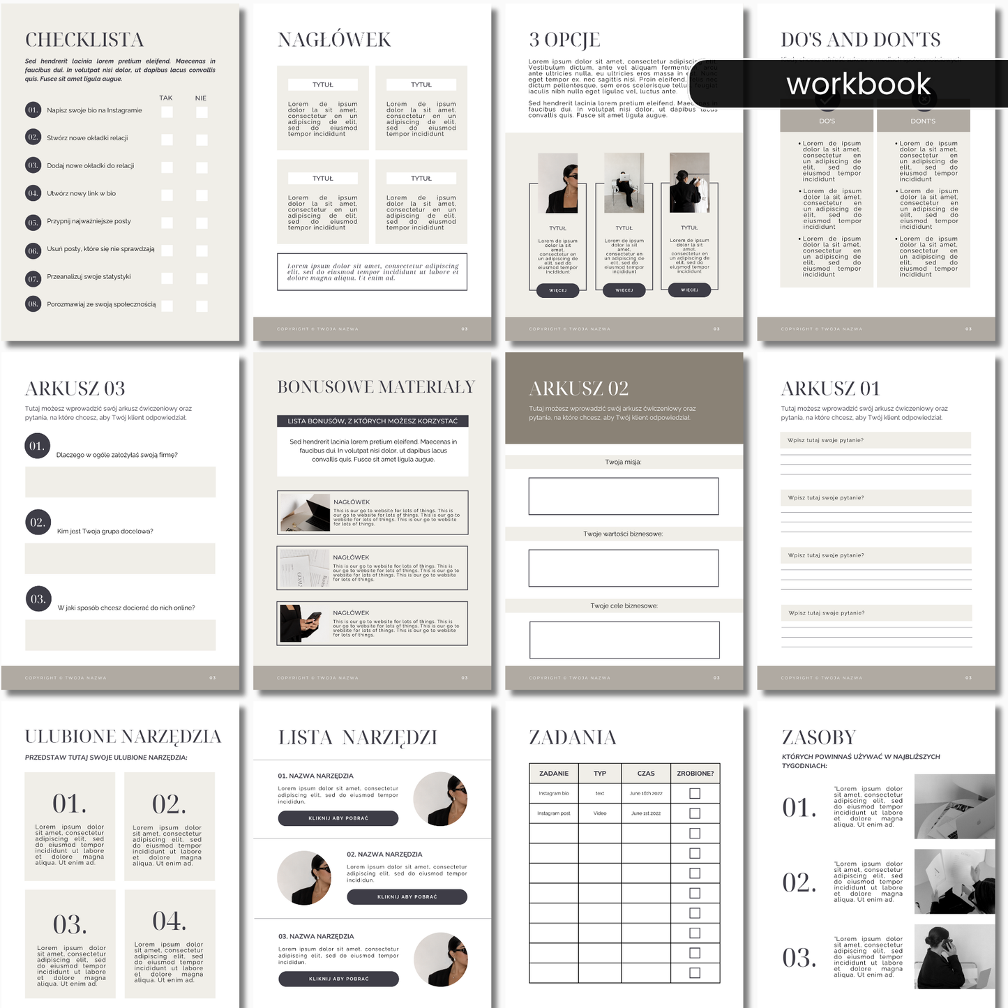 65 Szablonów Workbooka i E-booka | Beige Aesthetic