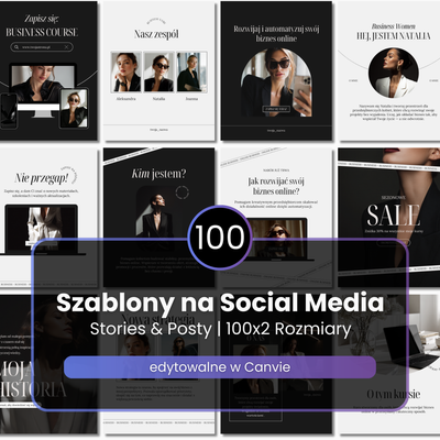 100 Szablonów na social media #104 | Posty & Stories | Ava Collection Black