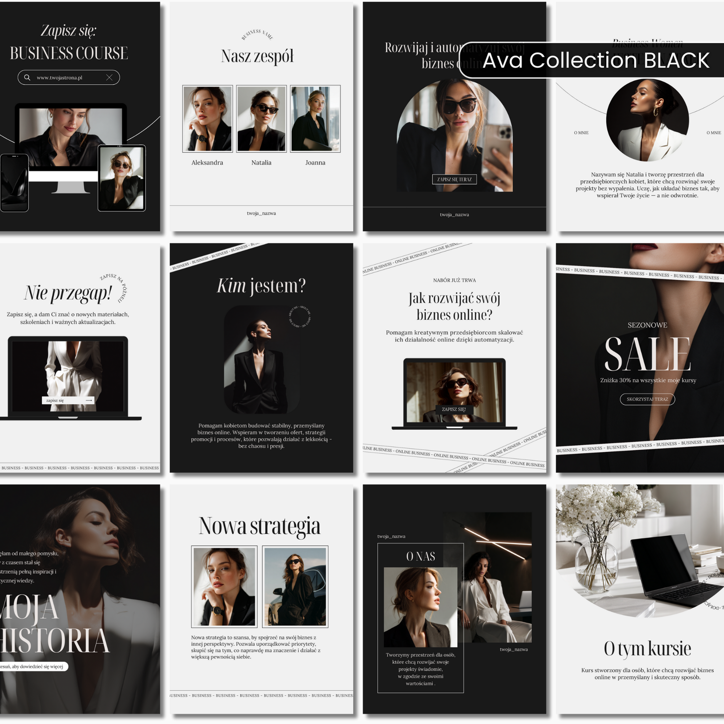 100 Szablonów na social media #104 | Posty & Stories | Ava Collection Black
