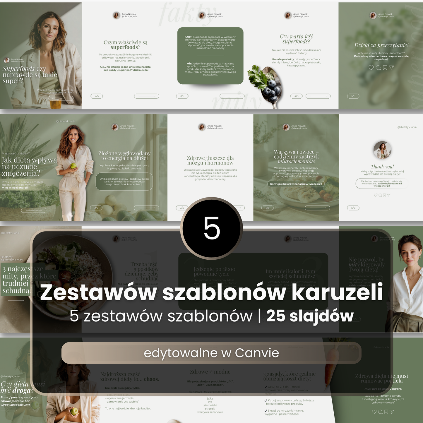 5 Zestawów Szablonów Karuzeli na Social Media | #106 Dietetyka Soft Olive