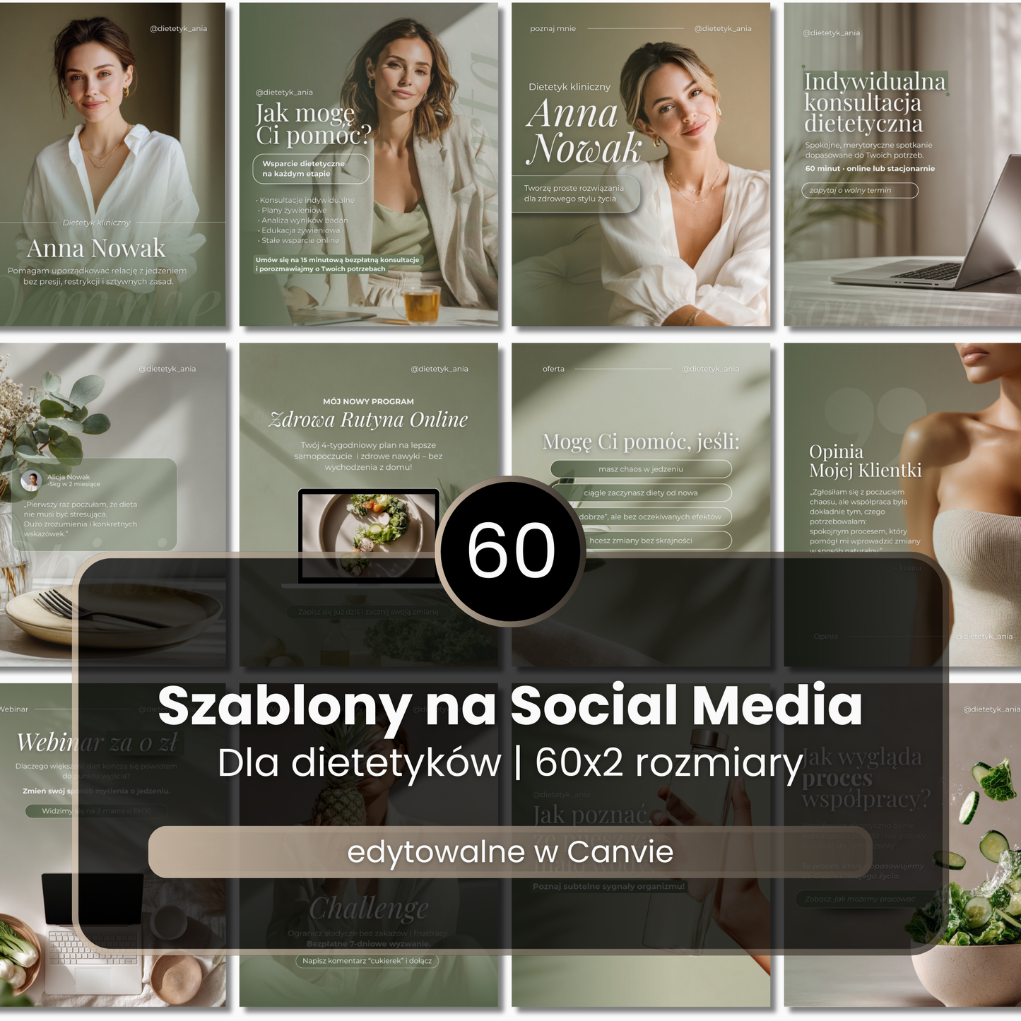60 Szablonów na Social Media #107 | Posty & Stories | Dietetyka Soft Olive
