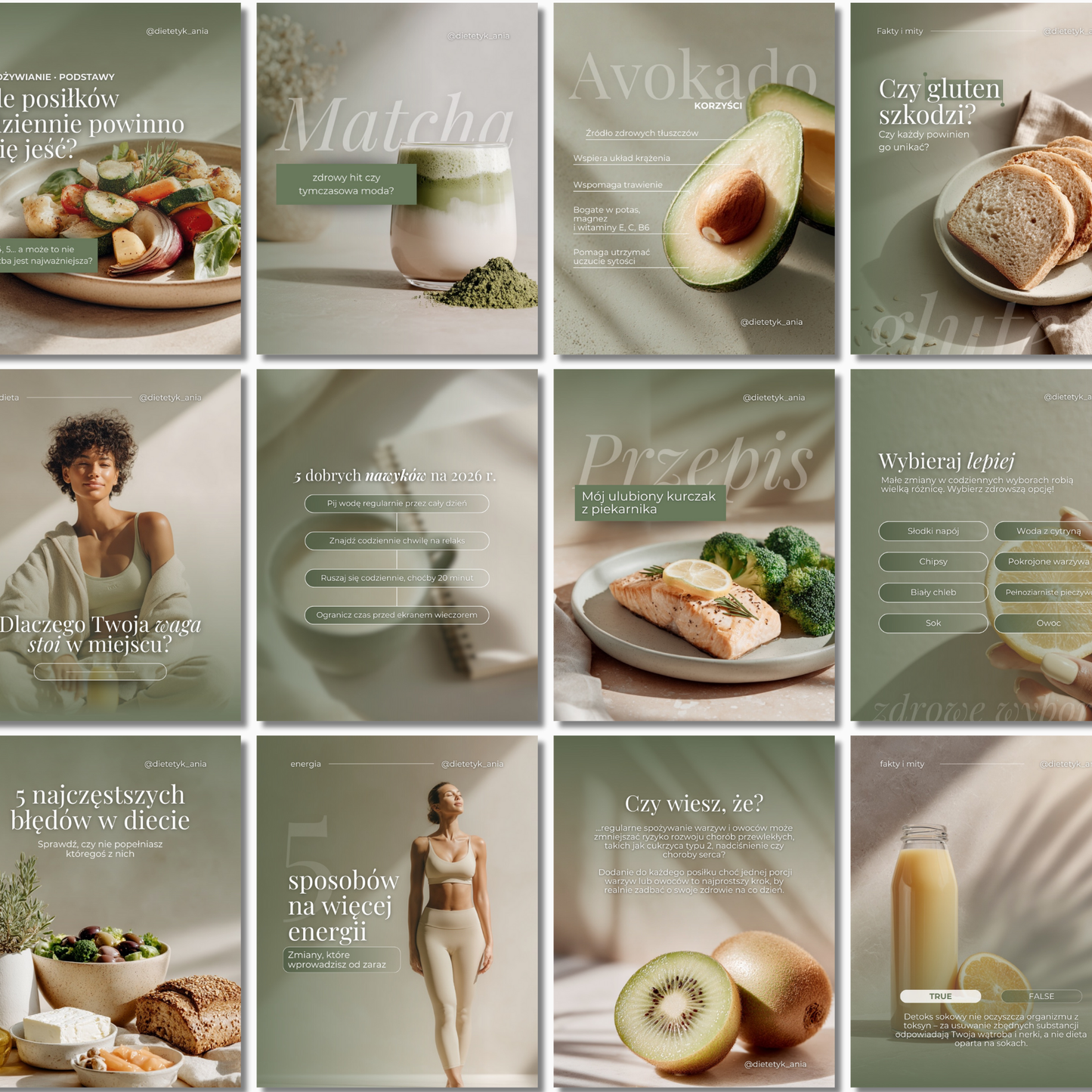60 Szablonów na Social Media #107 | Posty & Stories | Dietetyka Soft Olive