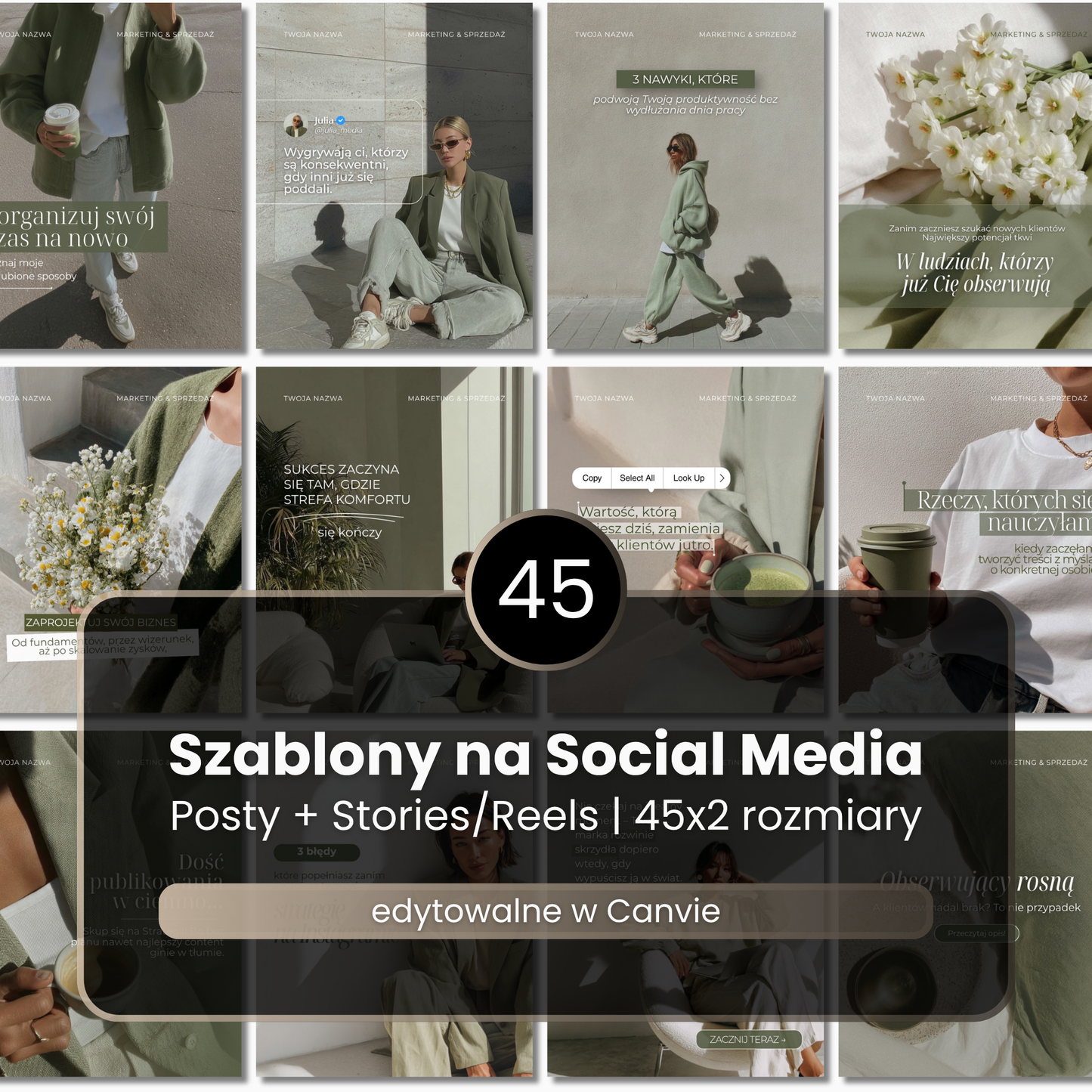 45 Szablonów na Social Media #111 | Posty & Stories | Green Harmony