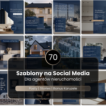 70 Szablonów na Social Media #115 | Granatowe | Dla agentów nieruchomości