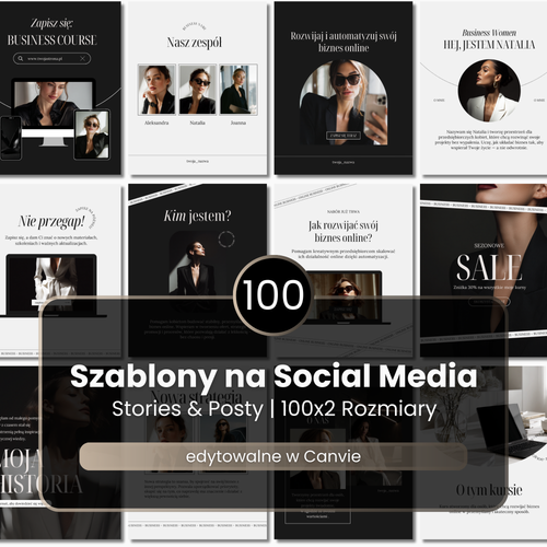 100 Szablonów na social media #104 | Posty & Stories | Ava Collection Black