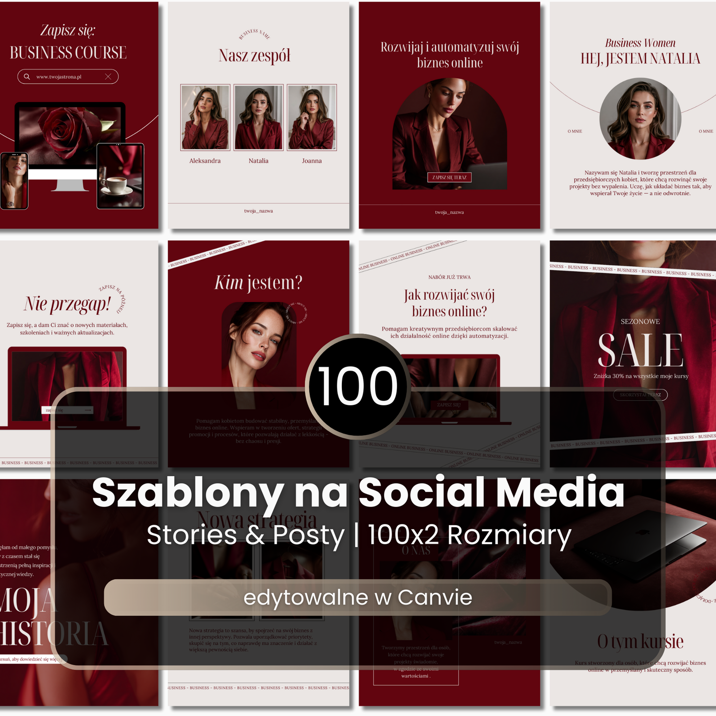100 Szablonów na social media #105 | Posty & Stories | Ava Collection Red